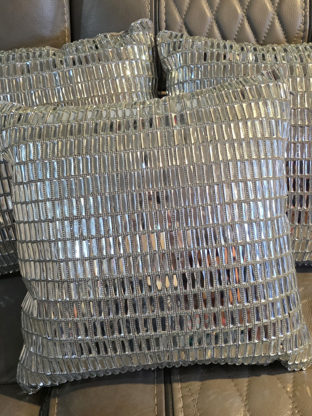 Shimmering Silver Sequin Accent Pillow - Decorative Throw